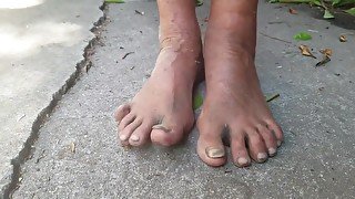 Homeless Lady Barefooted Dirty Feet