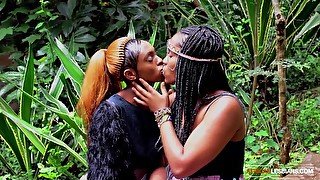 Ebony party queens outdoor lesbian makeout in African music festival