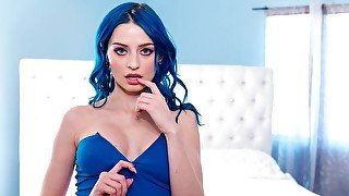 Sensual blue-haired model with big boobs Jewelz Blu likes long cocks