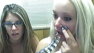 Two awesome amateur lesbians suck each other's boobies on webcam