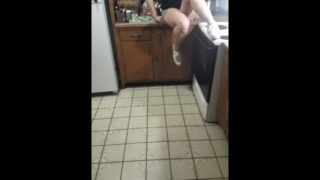 Teen cucumber masturbation in sorority kitchen after watching pornhub