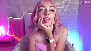 👅 Kawaii Ahegao Kitten With a Long Tongue Sucking Dildo 🍆