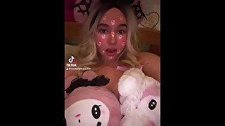 My boobs are too big for TikTok so I had to use my melody plushies to cover up my big massive boobs