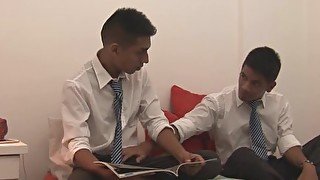 Hot latino twinks quit their studying to strip down for some ass fucking