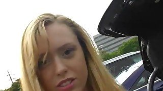 Blonde teen babe Lucy Tyler pounded hardcore in a car