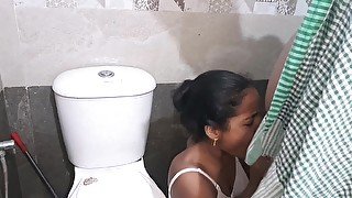 Indian cutie with natural tits gets frisky in the toilet