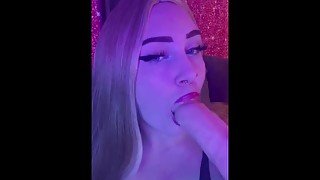 Super sloppy dildo blowjob and titty fuck