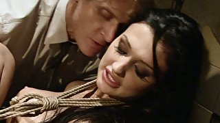 Green-eyed babe Aletta Ocean gets her twat toyed by cruel bondage master