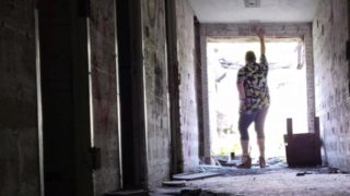 high heels walk in abandoned building