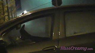 Sharing my slut wife with a stranger in car in front of voyeurs in a public parking lot - MissCreamy