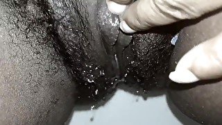 Squirting In Toilet- Cum Dripping Hairy Pussy