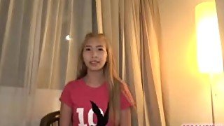 Shy skinny blonde Thai teen fucked and creampied