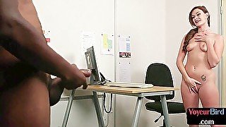 Office Femdom Babe Teases Black Guy Who Jerks