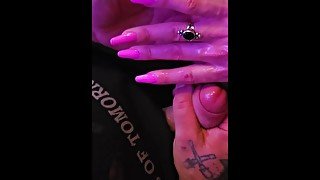 Pink nails playing with cum