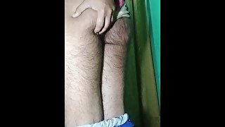 Indian Gay Crossdresser Gaurisissy in blue Salwar Suit pressing his boobs and fingering in his ass