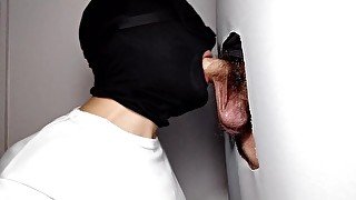 Horny male returns to the gloryhole after work, delicious milk.