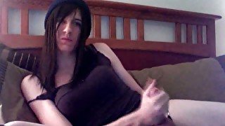 Tempting brunette webcam shemale strokes her big cock for me