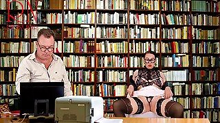 Library Manager Seduces Her Boss Shows Her Pussy Tits And Cunt. Naked Bitch Shows Striptease In The Library