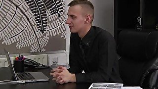 Skinny twink and his boss suck off each other in the office