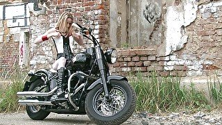 Skinny blonde on a bike