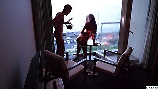 Japanese gyaru private sex video against ocean sunset