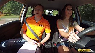 First driving lesson and the chick gets the dick in both holes