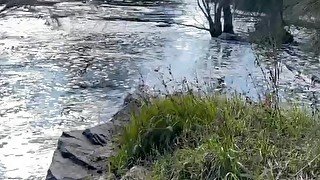 Outdoor River Nudity Pissing and Footjob Cumshot