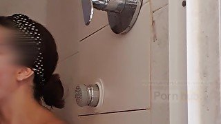 A shower with Siria, blowjob, dildo inside, masturbation and cum in mouth