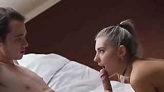 Gorgeous Blonde Stepsister Girl Eva Elfie Riding her Boyfriends Cock