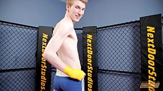 Skinny white ginger teen gay dude masturbates and cums outdoors solo