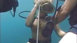 Scuba Blonde Sucks Two Dicks