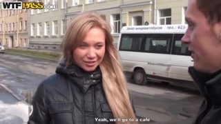 Ambrosial buxomy Russian Lindsey Olsen is giveing a friendly blowjob in public place