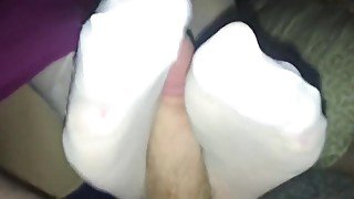 Girlfriends white nylon footjob