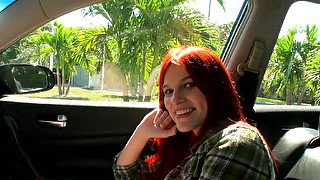 Sex champ Bruno Dickenz seduced adorable redhead babe Andrea Sky for blowjob