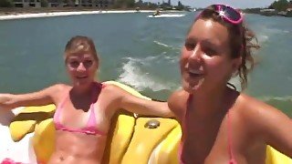 Bikini ladies on his speed boat are sexy