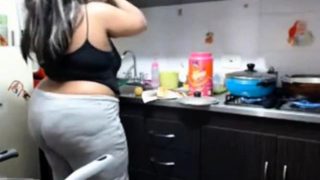 Spying on BBW with big ass in kitchen (no nudity)