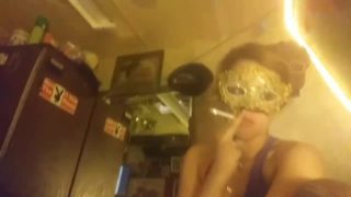 Cigarette smoking, mask wearing slut!