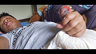 Black Diaper Boy jerks his dick