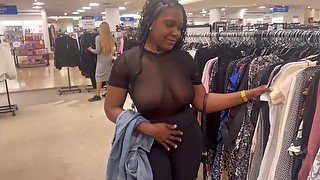 Wearing a see through shirt at the mall