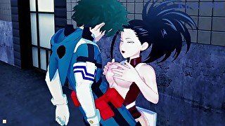 Momo Yaoyorozu and Izuku Midoriya have deep sex in a back alley. - My Hero Academia Hentai