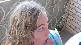 Curly hair girl blowjob on deck