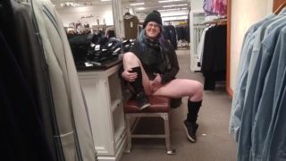 milf rubs pussy in busy clothing store