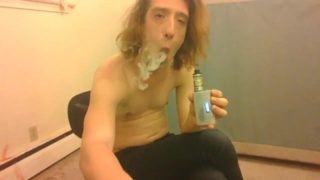 Topless Transgirl Trying Vape Tricks