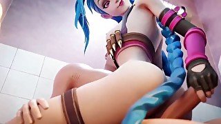 Jinx of Legends fucks her in the hard bath by the ass