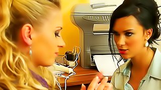 Glamorous chicks make office lesbian sex