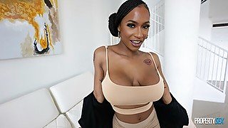 Gorgeous busty ebony Sarai Minx is enjoying intensive pound so much