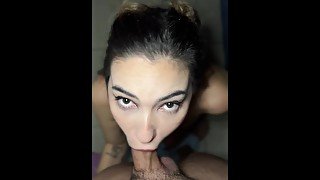 young slut does an EXTREME deep throat until she gets cum on her face!!