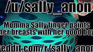 BBW milf 40 k huge boobs big nipples finger paints breast black light