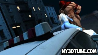 Blue 3D cartoon babe gets fuckced hard by The Thing