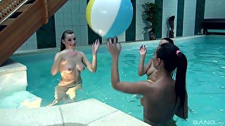 Mia Melone and her mature friends share one lucky dick and a cumshot